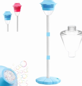 Automatic Bubble Torch Garden Lamp, Bubble Lantern Machine, Rechargeable Outdoor Bubble Maker Stand with Night Light and Music, for Wedding Birthday Picnic Camping Party (Blue)