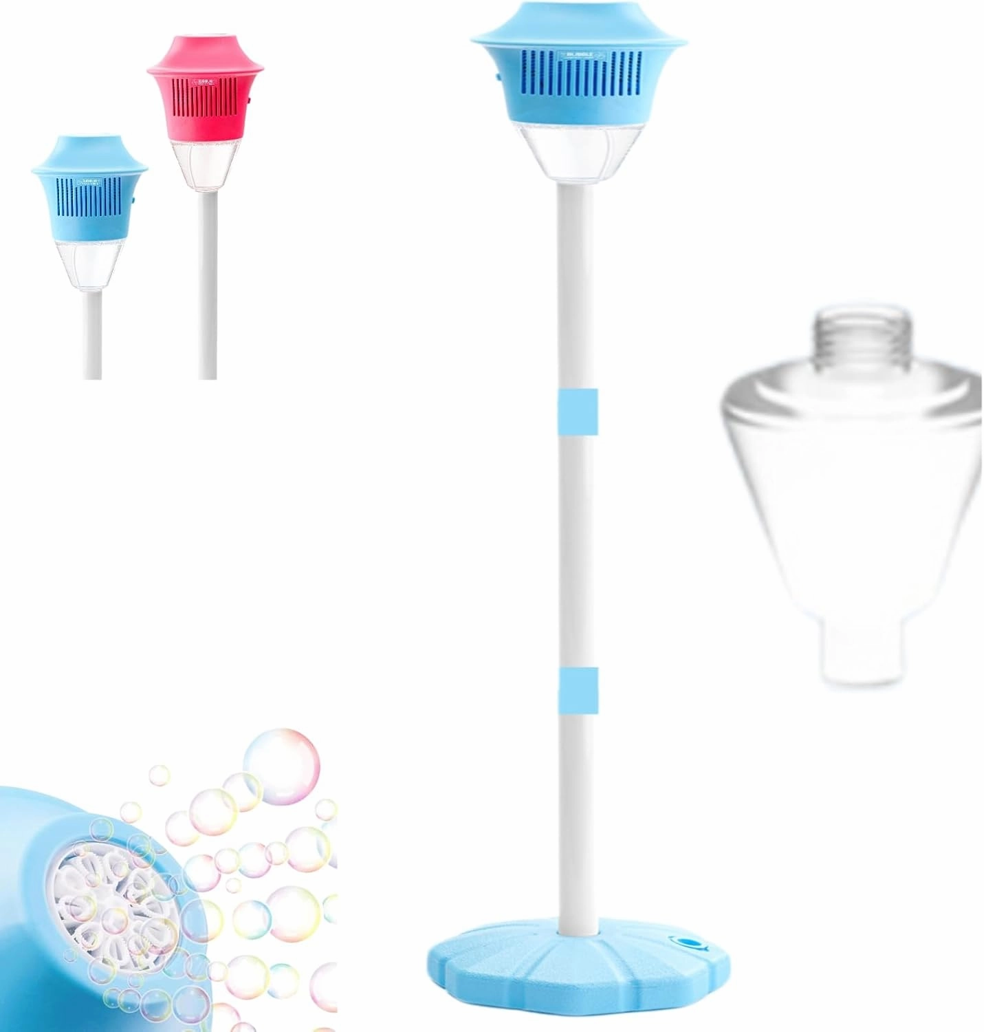 Automatic Bubble Torch Garden Lamp, Bubble Lantern Machine, Rechargeable Outdoor Bubble Maker Stand with Night Light and Music, for Wedding Birthday Picnic Camping Party (Blue)