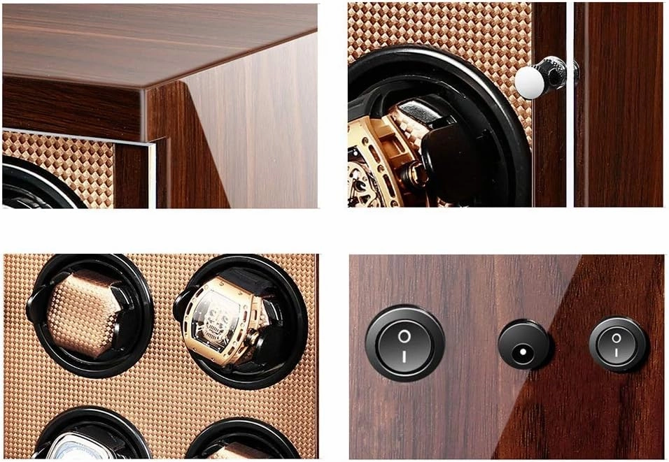 Automatic Watch Winder 4 Watches with Lock LCD Digital Display Motor 5 Rotation Modes Wooden Bowl, Piano Lacquer
