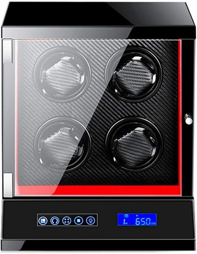 Automatic Watch Winder 4 Watches with Lock LCD Digital Display Motor 5 Rotation Modes Wooden Bowl, Piano Lacquer
