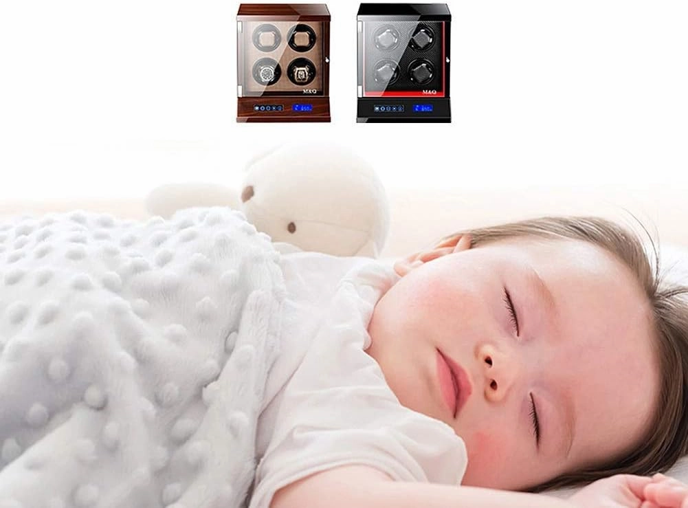 Automatic Watch Winder 4 Watches with Lock LCD Digital Display Motor 5 Rotation Modes Wooden Bowl, Piano Lacquer