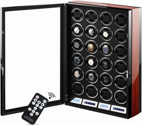 Automatic Watch Winder Box for 24 Watches LCD Touch Screen Display Super Quiet Motor Wooden Piano Finish with Remote Control & LED Elegant Showcase