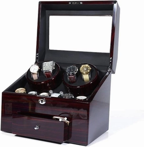 Automatic Watch Winder Box for 4 Watches with 9 Storage Slots, Quiet Motor, Vintage Wood Finish