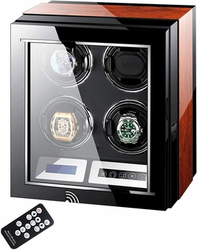 Automatic Watch Winder LCD Touch Screen Display Super Quiet Motor Wooden Piano Finish with Remote Control & Led Elegant Showcase4 0