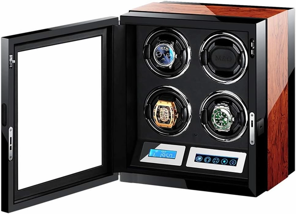 Automatic Watch Winder LCD Touch Screen Display Super Quiet Motor Wooden Piano Finish with Remote Control & Led Elegant Showcase4 0
