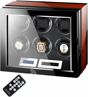 Automatic Watch Winder LCD Touch Screen Display Super Quiet Motor Wooden Piano Finish with Remote Control & LED Elegant Showcase (Size : 6 0)