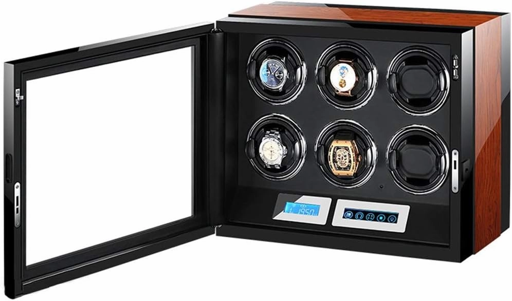 Automatic Watch Winder LCD Touch Screen Display Super Quiet Motor Wooden Piano Finish with Remote Control & LED Elegant Showcase (Size : 6 0)