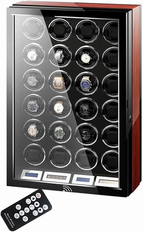 Automatic Watch Winder LCD Touch Screen Display Super Quiet Motor Wooden Piano Finish with Remote Control & LED Elegant Showcase Watch Winder Box Best Gift