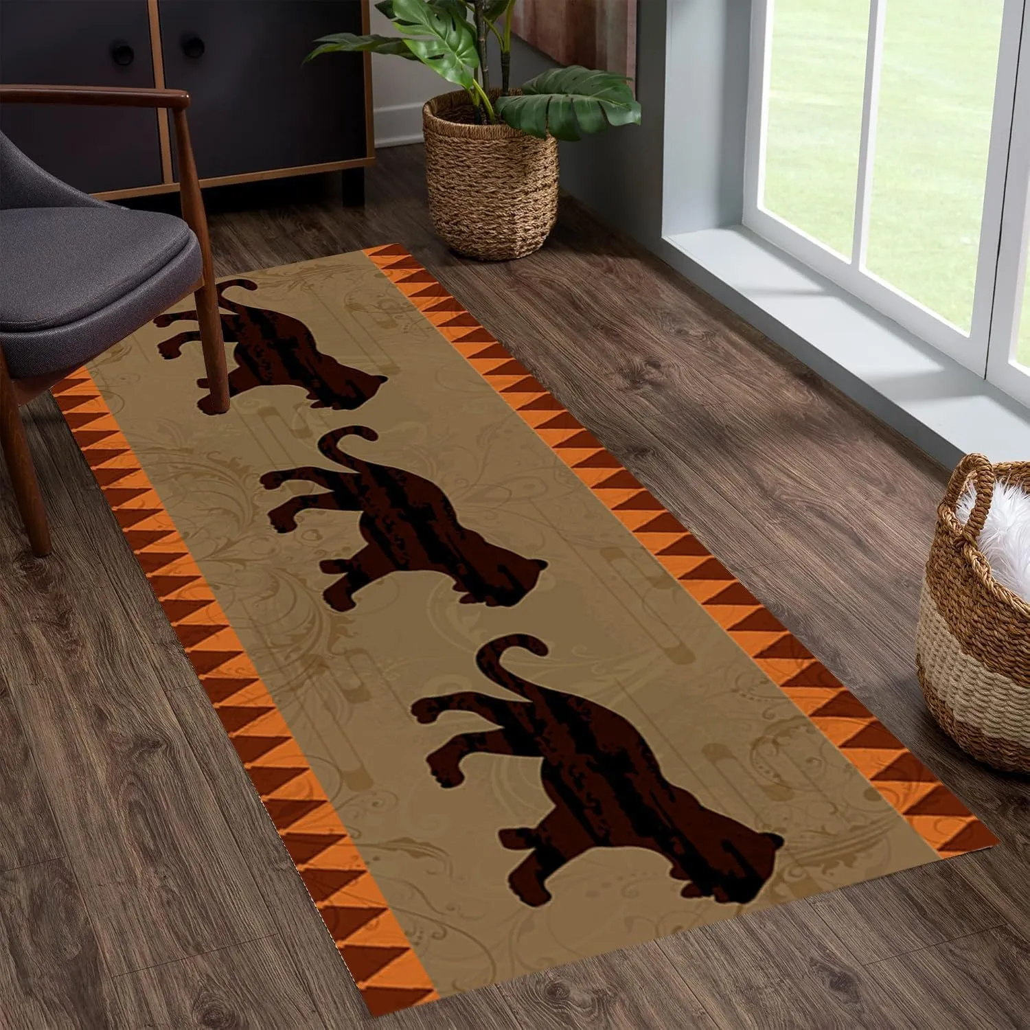 Autumn Rustic Cabin Runner Rug, 2x10ft, Cheetah Brown Western Rustic Pattern Hallway Rugs, Soft Non-Slip Floor Mat Novelty Farmhouse Long Indoor Carpet for Laundry Room Entryway