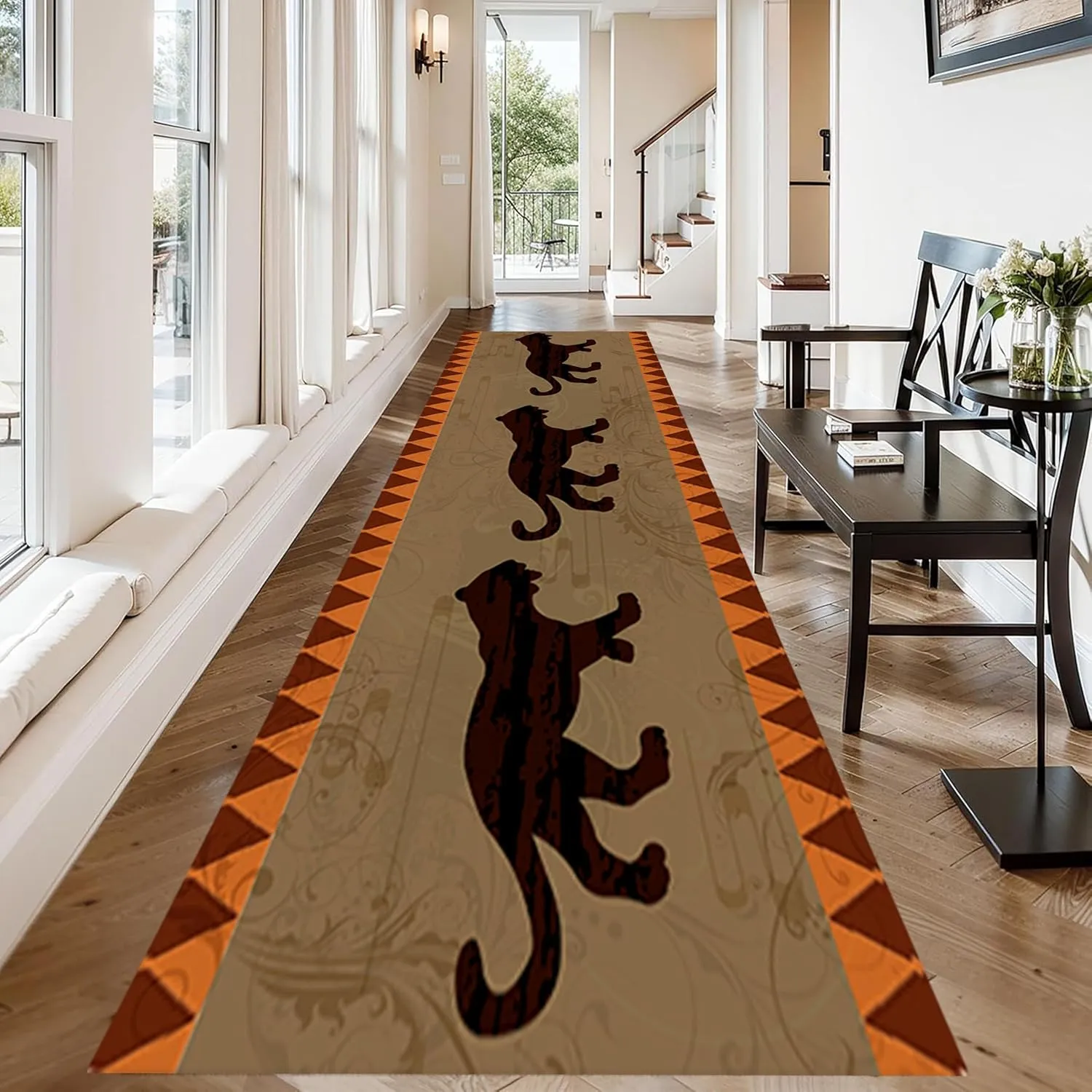 Autumn Rustic Cabin Runner Rug, 2x10ft, Cheetah Brown Western Rustic Pattern Hallway Rugs, Soft Non-Slip Floor Mat Novelty Farmhouse Long Indoor Carpet for Laundry Room Entryway