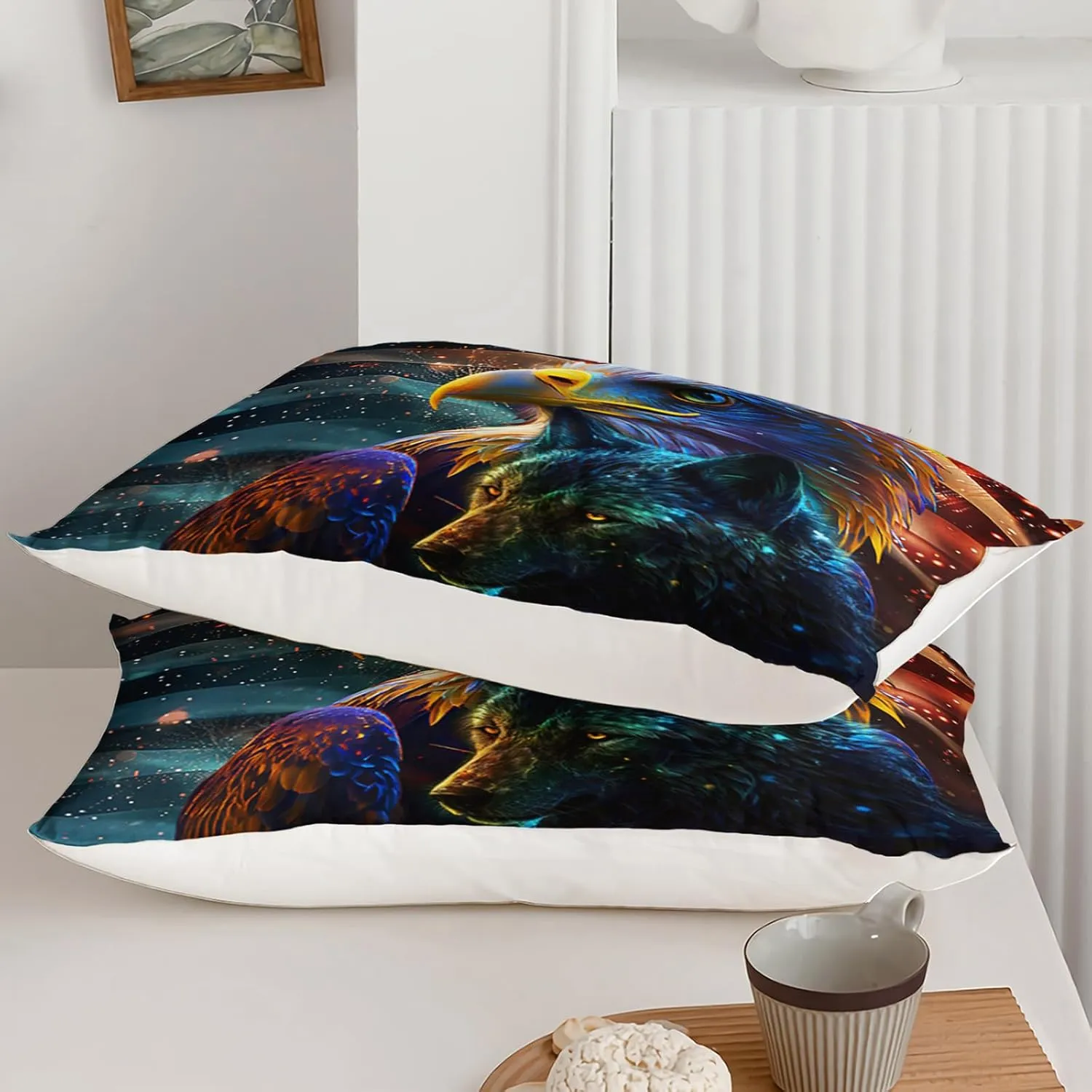 Axolotl Eagle Comforter Set for Boys,Wolf Bedding Set Twin Size Wild Animal Comforter Set for Teens Men,Bald Eagle Bedding for Women American Flag Quilt Set 3Pcs US Flag Bed Set with 2 Pillowcases