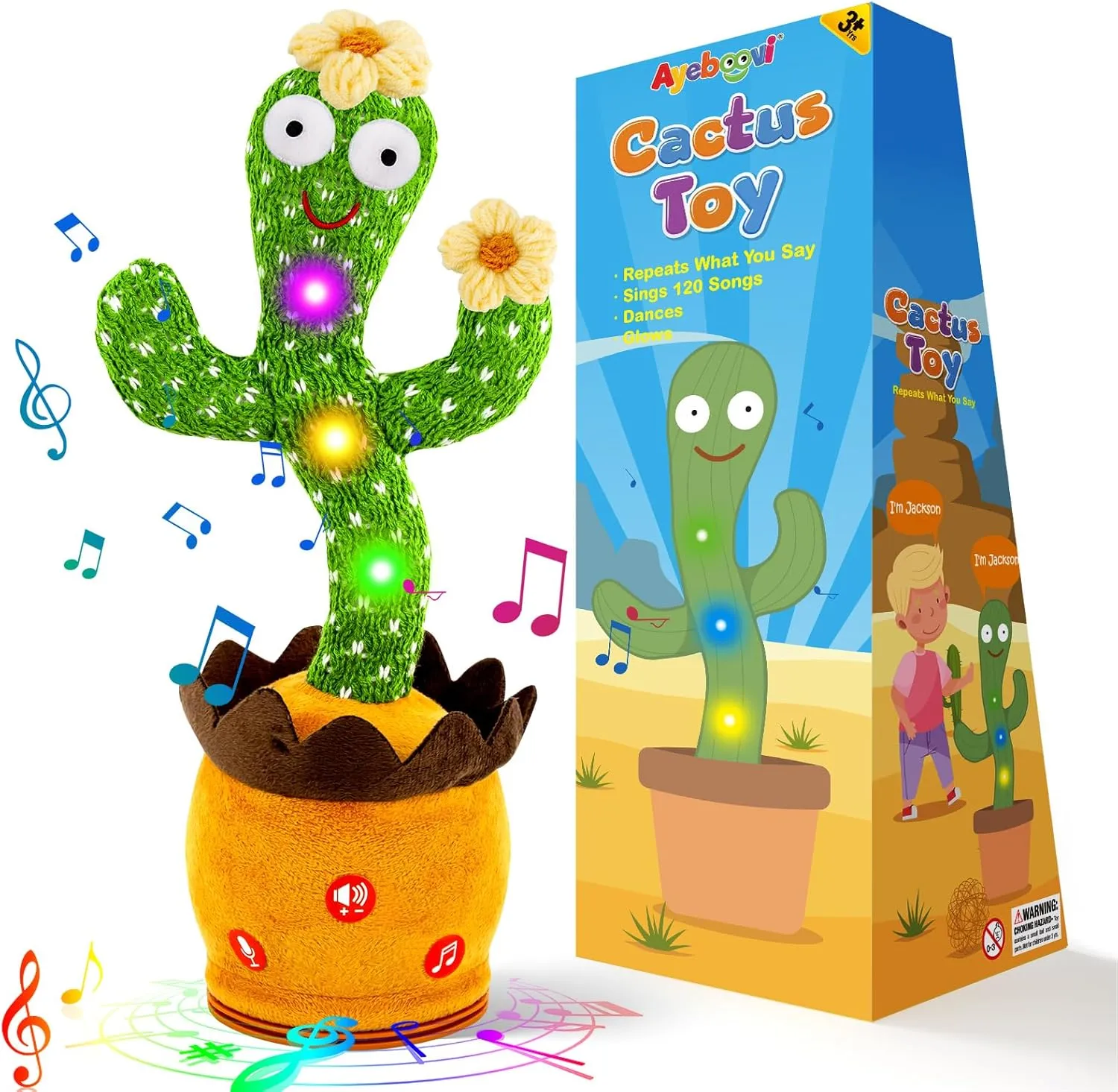 Ayeboovi Dancing Talking Cactus Toy, Singing Recording Cactus Baby Toys, Funny Talking Cactus Repeating Toys for Kids, Adjustable Volume Sunny Cactus Mimicking Toy with 120 Songs for Boys and Girls