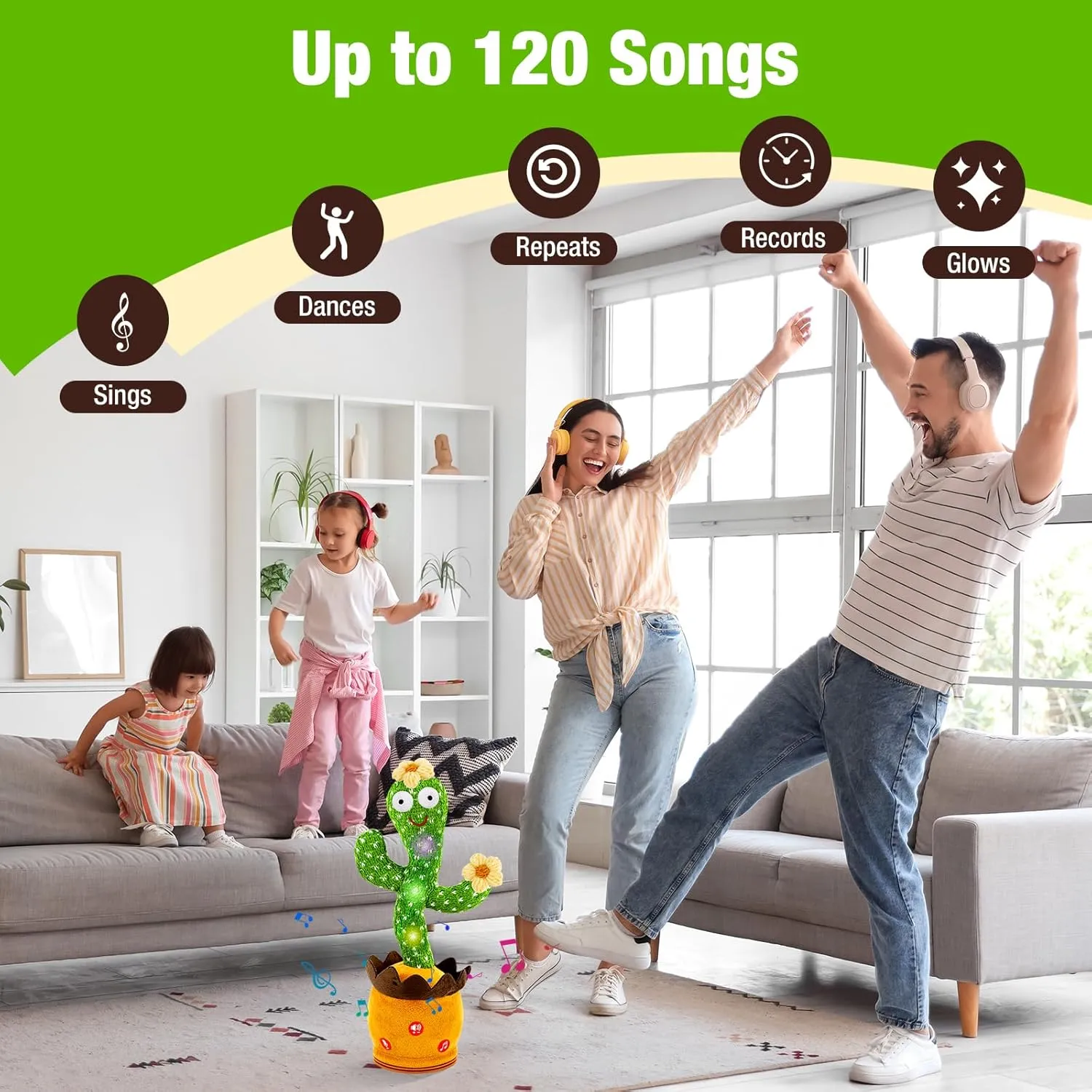 Ayeboovi Dancing Talking Cactus Toy, Singing Recording Cactus Baby Toys, Funny Talking Cactus Repeating Toys for Kids, Adjustable Volume Sunny Cactus Mimicking Toy with 120 Songs for Boys and Girls