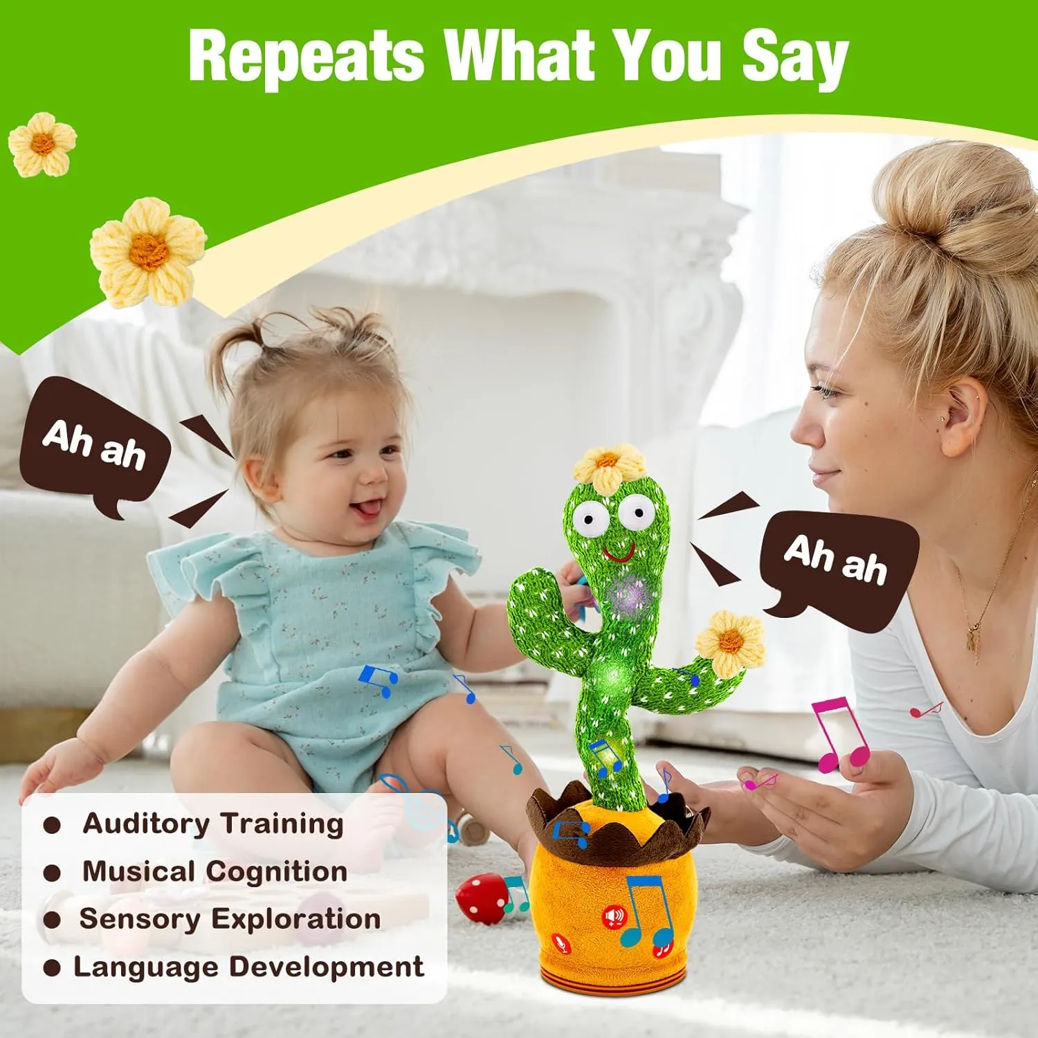 Ayeboovi Dancing Talking Cactus Toy, Singing Recording Cactus Baby Toys, Funny Talking Cactus Repeating Toys for Kids, Adjustable Volume Sunny Cactus Mimicking Toy with 120 Songs for Boys and Girls