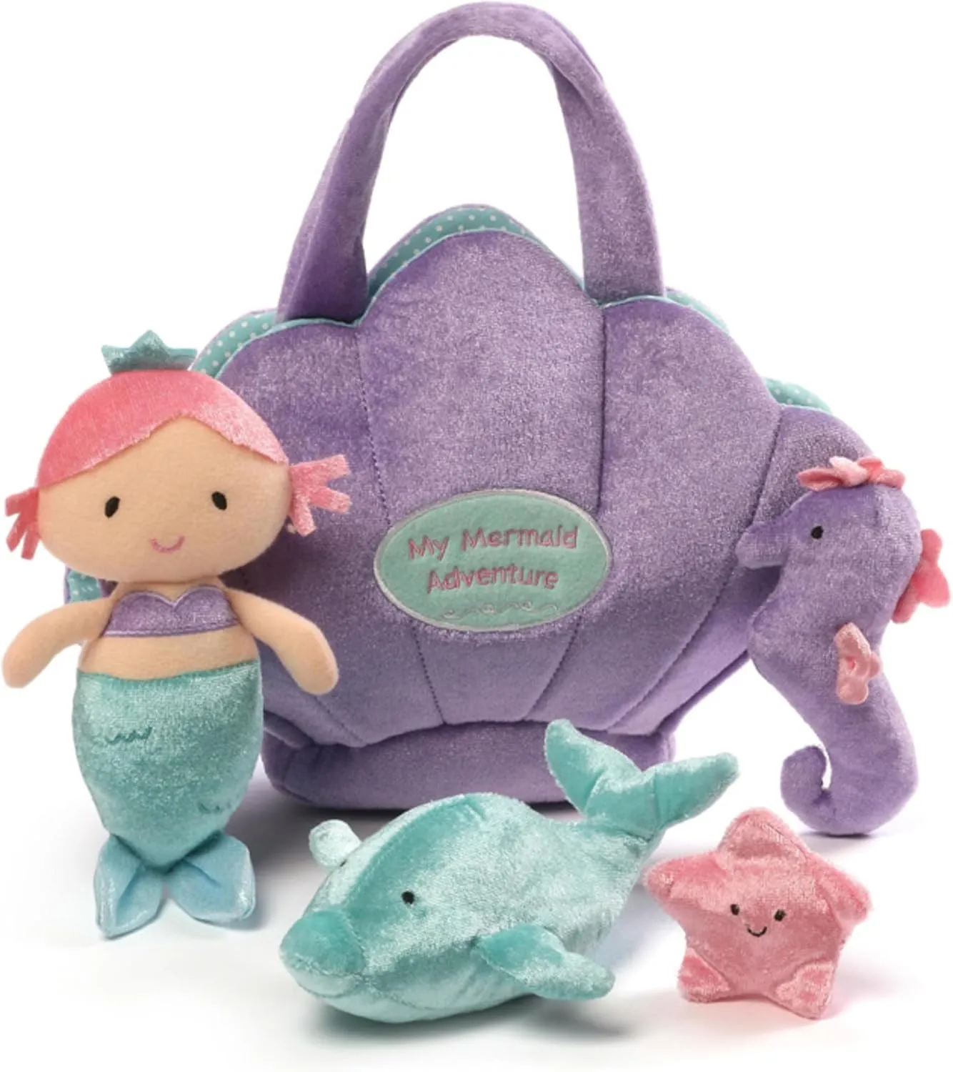 Baby GUND Play Soft Collection, Mermaid Adventure 5-Piece Plush Playset with Rattle, Squeaker and Crinkle Plush Toys, Sensory Toy for Babies and Newborns, 8”