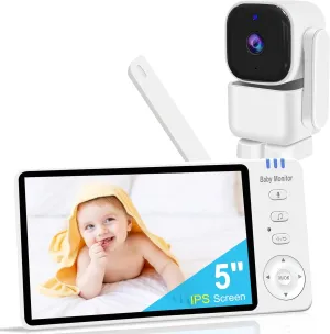 Baby Monitor With Camera and Audio 5 Inch 720 HD Screen Baby Monitor No Wifi Mini Robot Monitor 3500mAh Battery Night Vision 2 Way Talk Vox Mode Temperature Sensor Lullabies Video Baby Camera Monitor