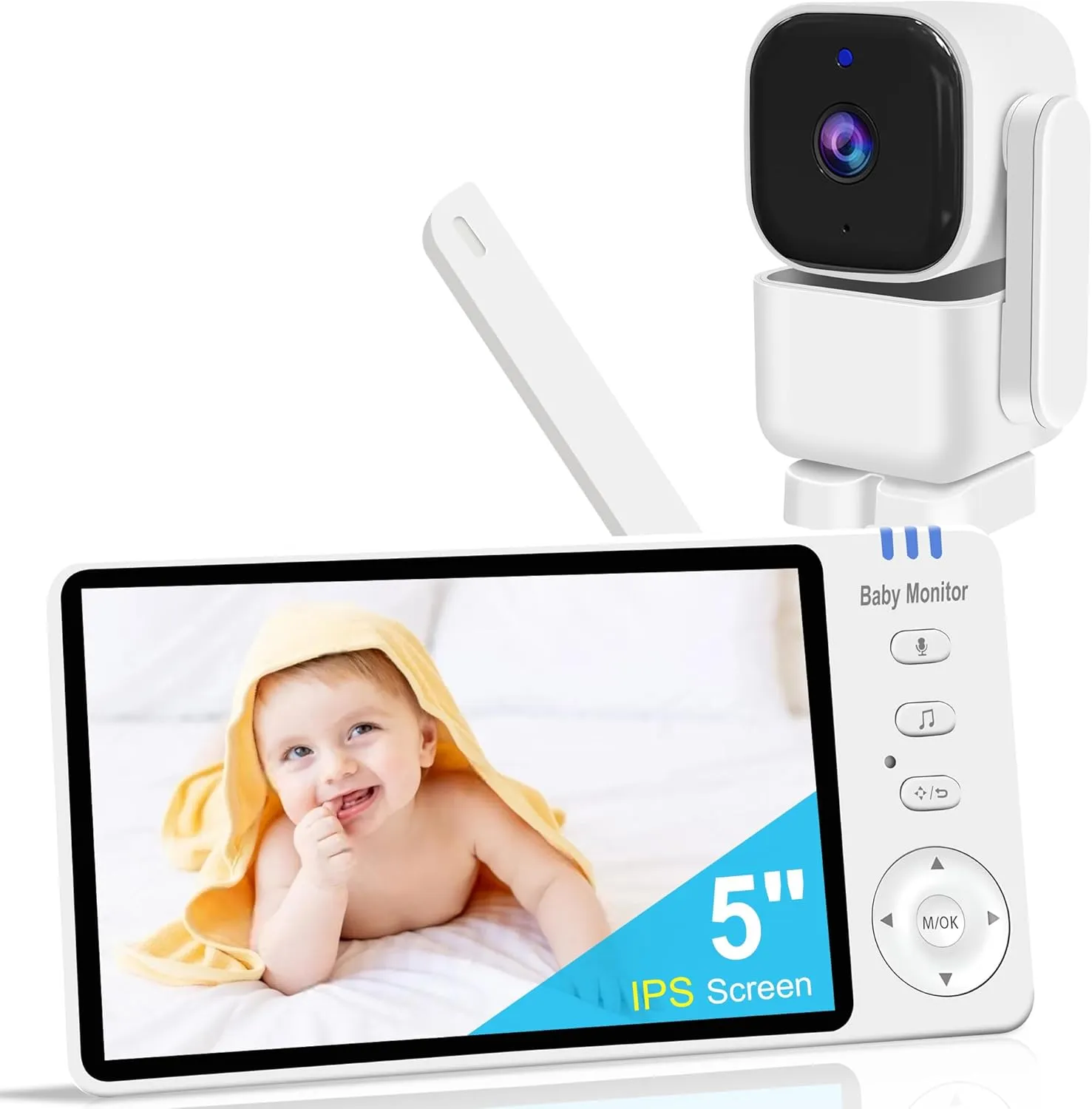 Baby Monitor With Camera and Audio 5 Inch 720 HD Screen Baby Monitor No Wifi Mini Robot Monitor 3500mAh Battery Night Vision 2 Way Talk Vox Mode Temperature Sensor Lullabies Video Baby Camera Monitor