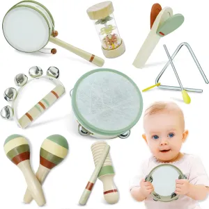 Baby Musical Instruments, Montessori Wooden Music Toys for Toddlers, Percussion Kids Musical Instruments Set for Toddler 3 4 5, Baby Musical Drum, Preschool Educational Wooden Toys for Kids for 3 