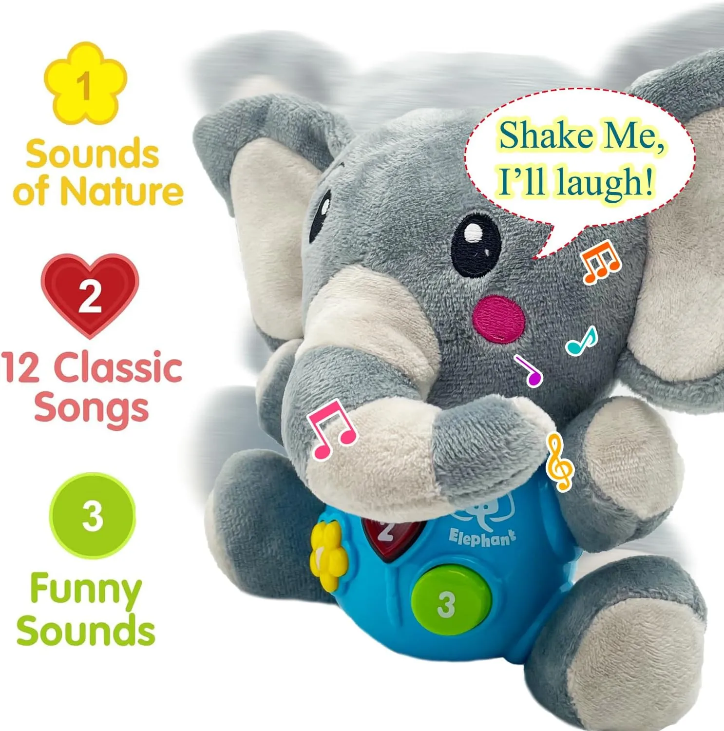 Baby Toys - 6 to 12 Months Plush Elephant Musical Light Up Toy for Boys & Girls (Elephant)