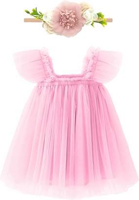 Baby Girl First Birthday Outfit Cake Smash 1st Birthday Dress with Flower Headband