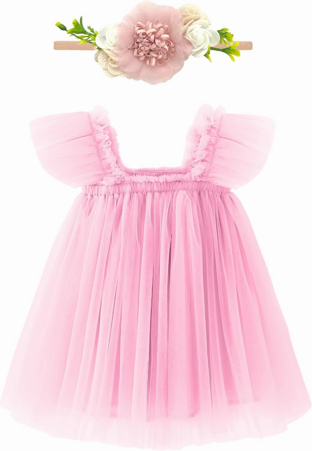 Baby Girl First Birthday Outfit Cake Smash 1st Birthday Dress with Flower Headband