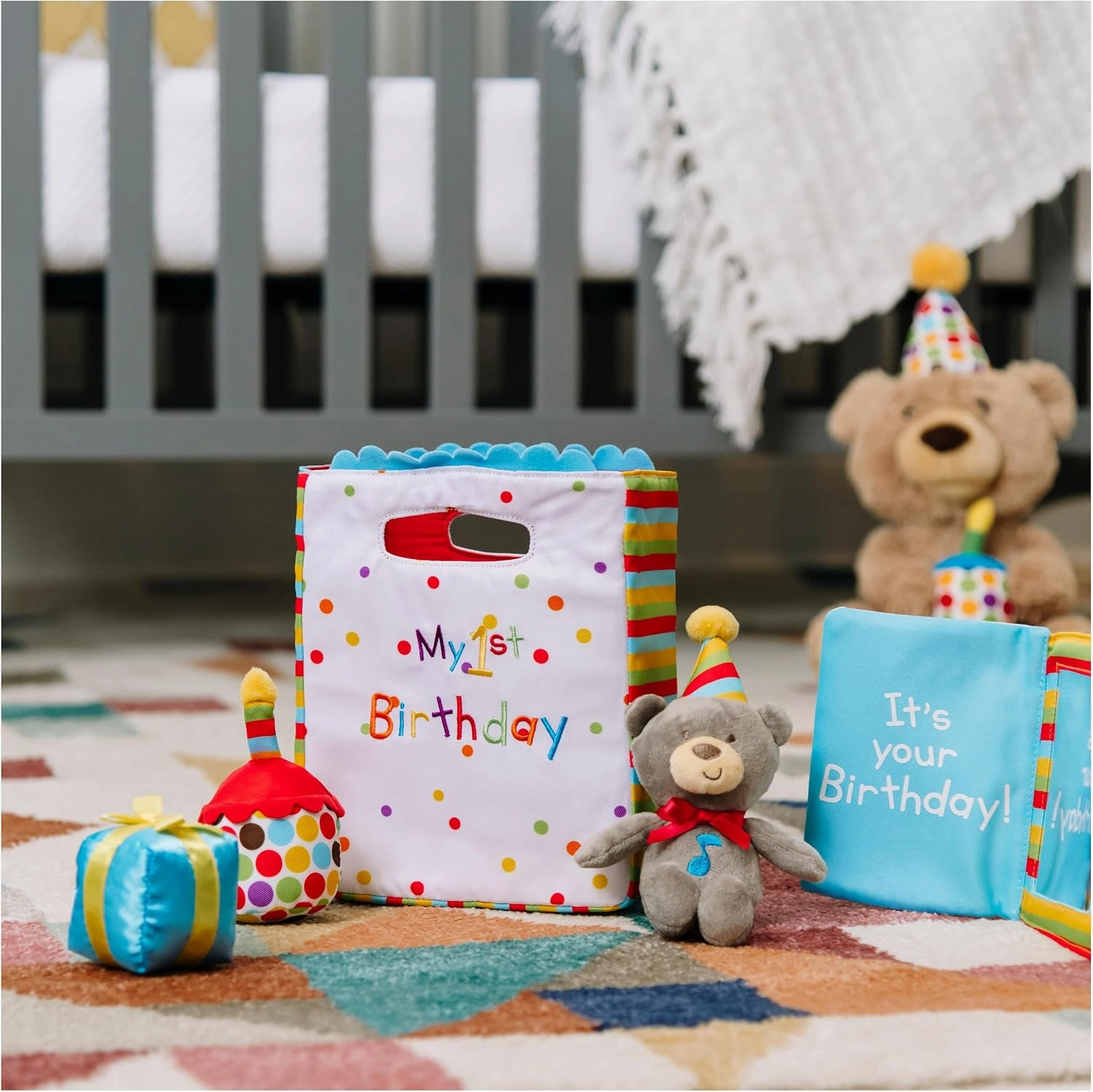 Baby GUND, My First Birthday-Themed 5-Piece Plush Playset, Sensory Toys for Babies, 8”