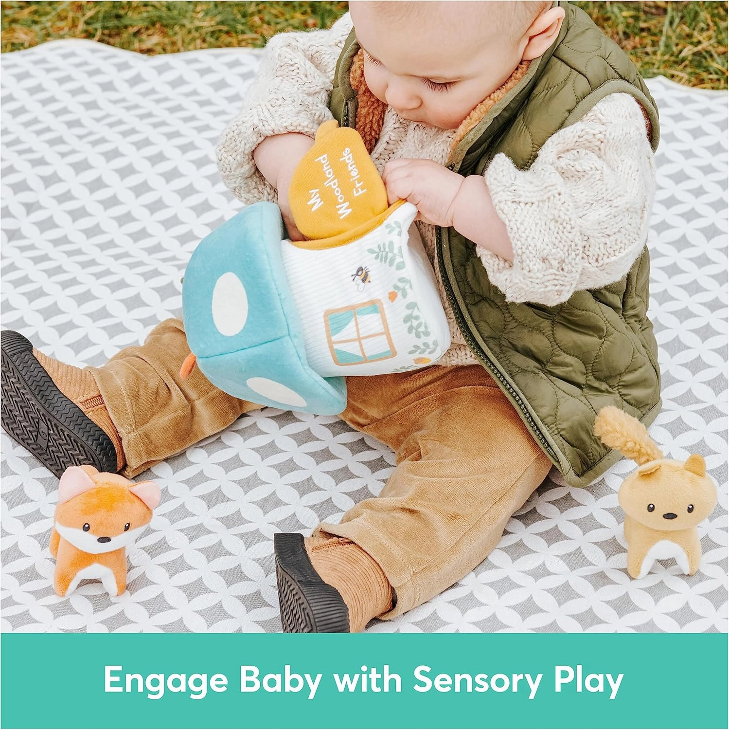 Baby GUND Play Soft My Woodland Friends 5-Piece Plush Playset with Rattle, Squeaker & Crinkle Plush Toys, Sensory Toy for Babies & Newborns, 7.5”