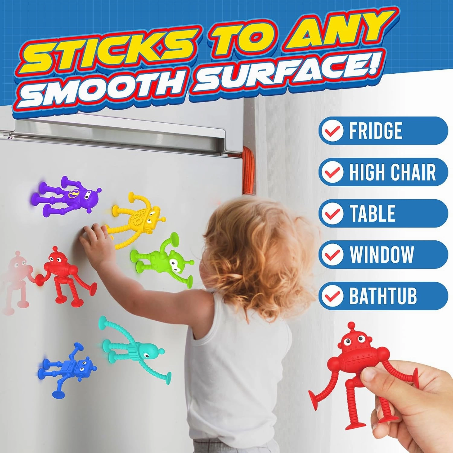 Baby Suction Toy Bath Toys: 18PCS No Hole Bath Toy for Toddlers, Robot Fidget Toys for Boys Girls Gifts Prizes, Sensory Toys for Fun & Creativity, Perfect Travel Toys Road Trip Activities for Kids
