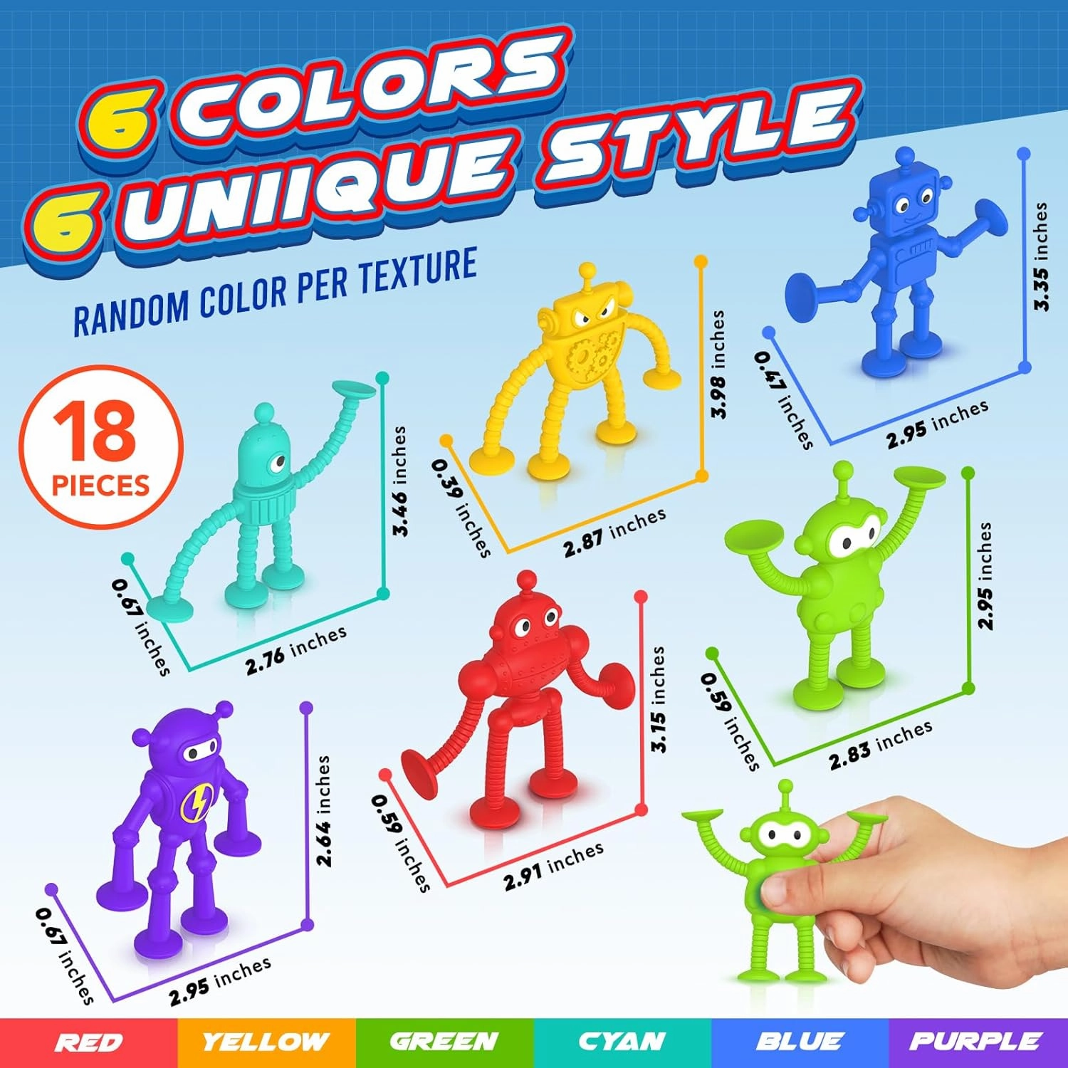 Baby Suction Toy Bath Toys: 18PCS No Hole Bath Toy for Toddlers, Robot Fidget Toys for Boys Girls Gifts Prizes, Sensory Toys for Fun & Creativity, Perfect Travel Toys Road Trip Activities for Kids