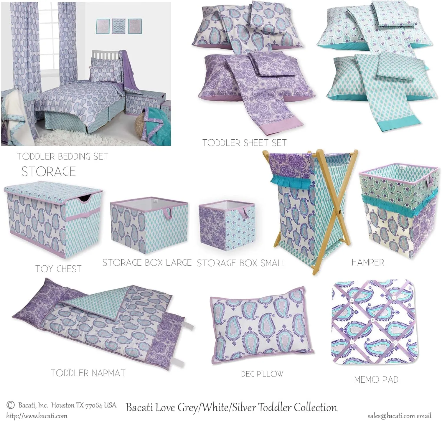 Bacati - Paisley Kids Storage (Nursery Storage Caddy, Lilac/Purple/Aqua)