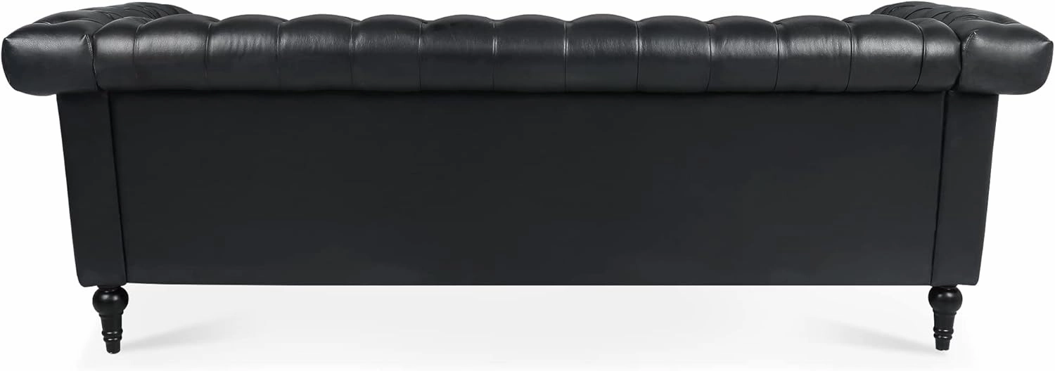 Ball & Cast 83" Chesterfield Leather Sofa with Channel Tufted Seat Back,Removable Square Arm Nailhead Trim Classic 3 Seater Couch,Mid Centuryfor Living Room,Bedroom,Office,Black PU
