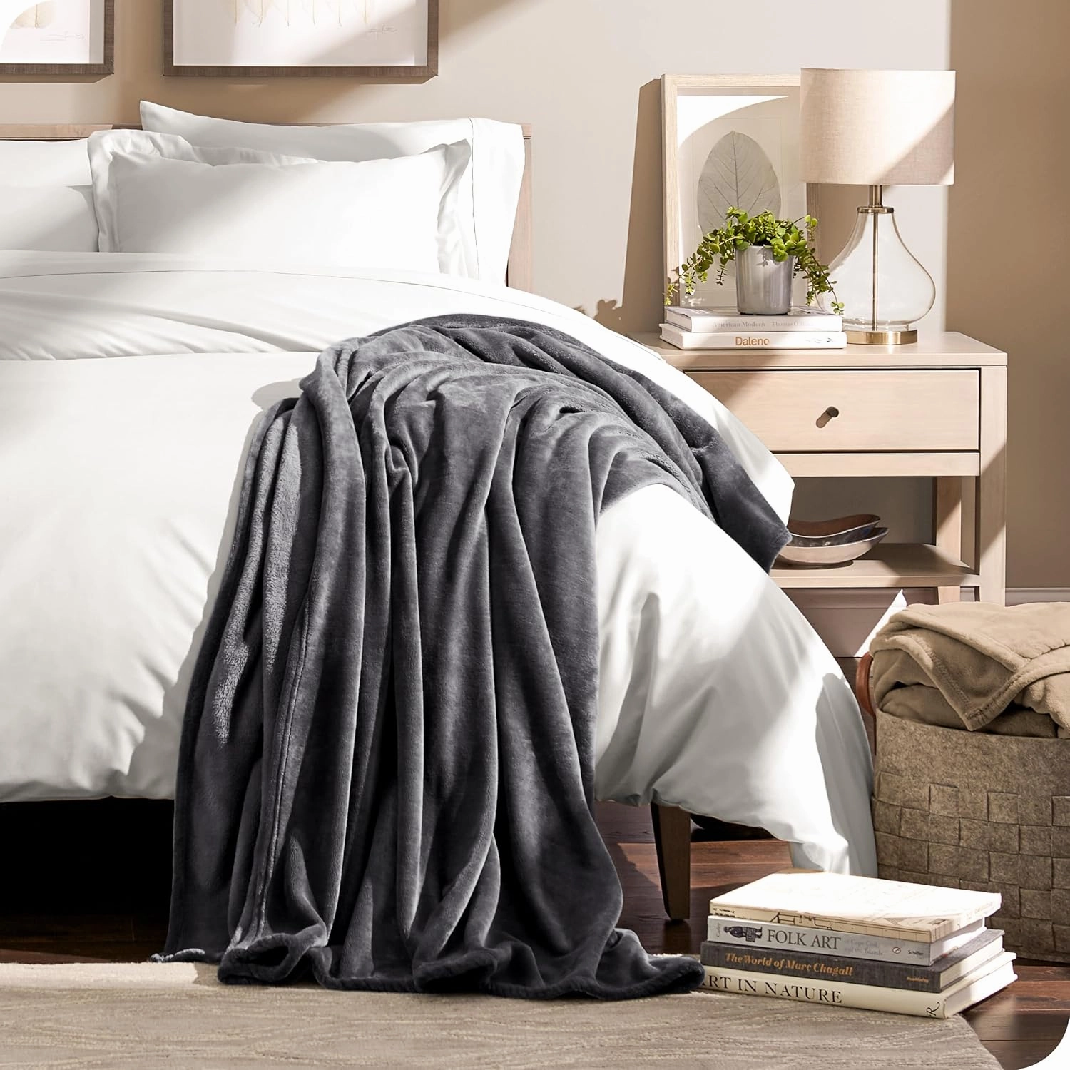 Bare Home Fleece Blanket - Extra Long - Coronet Blue - Throw for Bed, Sofa, Couch, Movie Night, Camping, and Travel - Microplush - Ultra Soft Warm Blanket (Twin/Twin XL, Forged Iron Grey)