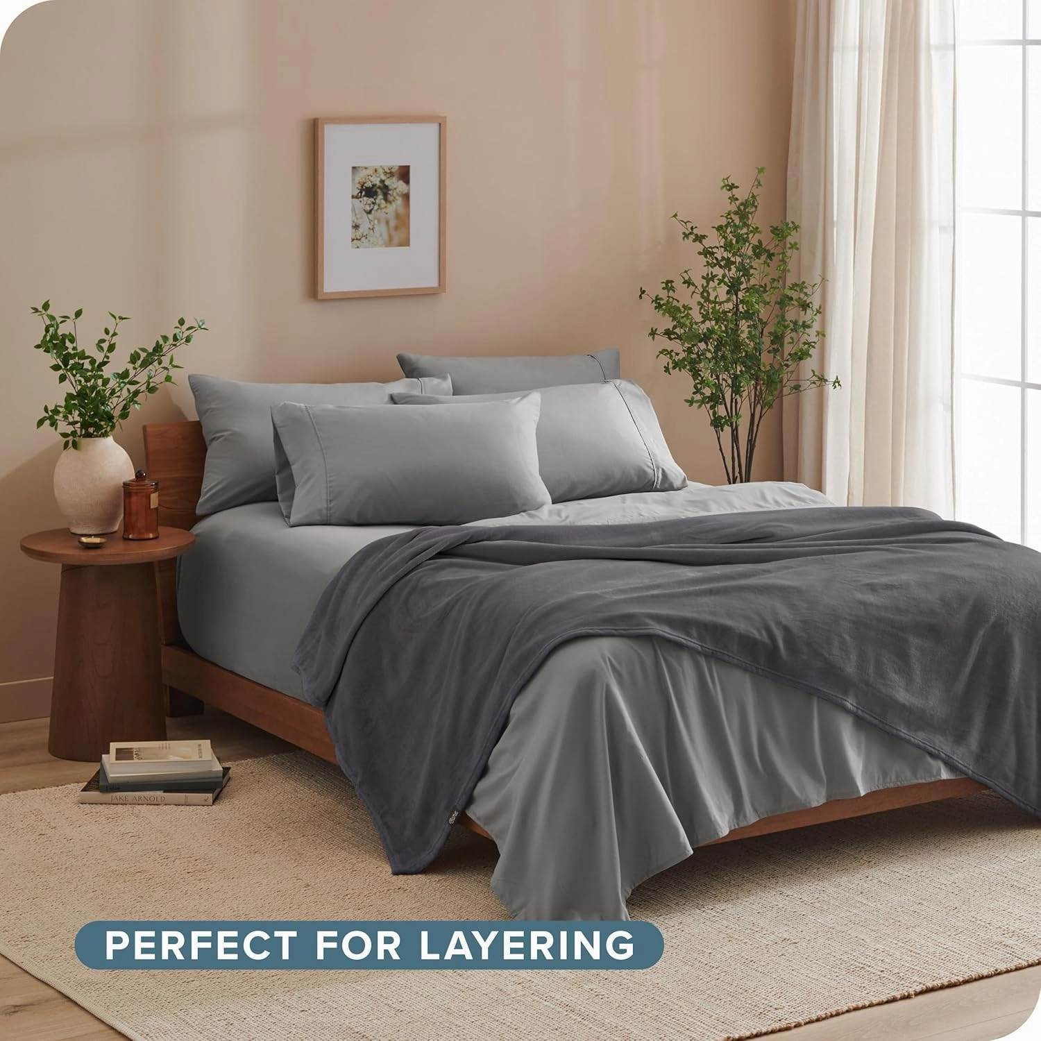 Bare Home Fleece Blanket - Extra Long - Coronet Blue - Throw for Bed, Sofa, Couch, Movie Night, Camping, and Travel - Microplush - Ultra Soft Warm Blanket (Twin/Twin XL, Forged Iron Grey)