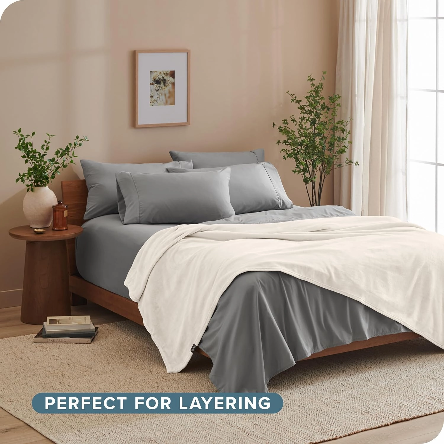 Bare Home Fleece Blanket - Extra Long - Vanilla - Lightweight Throw for Bed, Sofa, Couch, Movie Night, Camping, and Travel - Microplush - Cabin Blanket (Twin/Twin XL, Vanilla)