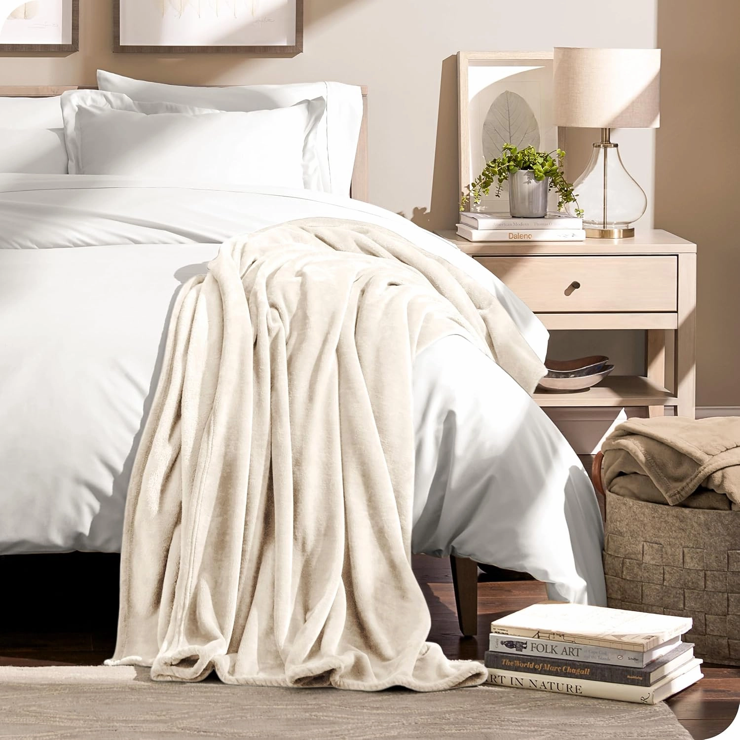 Bare Home Fleece Blanket - Extra Long - Vanilla - Lightweight Throw for Bed, Sofa, Couch, Movie Night, Camping, and Travel - Microplush - Cabin Blanket (Twin/Twin XL, Vanilla)