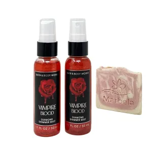 Bath & Body Works VAMPIRE BLOOD 2 Piece Travel Size Diamond Shimmer Mist Set with a Himalayan Salts Springs Sample Soap