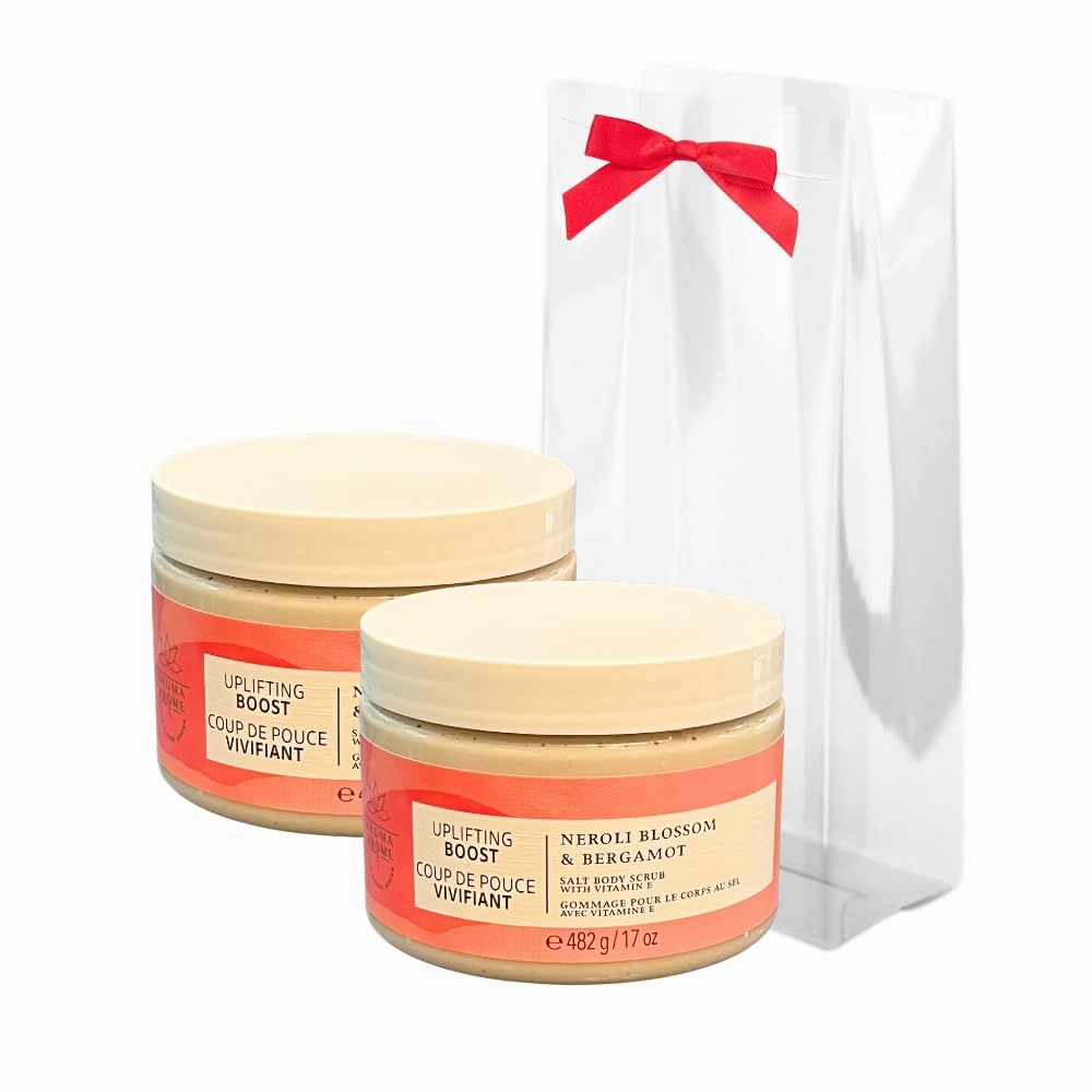 Bath & Body Works Aroma NEROLI BLOSSOM & BERGAMOT Salt Body Scrub 2-piece Gift Set with a Red Bow for Holidays – 17 oz