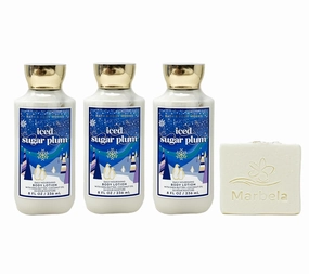 Bath & Body Works Iced Sugar Plum 3 Piece Daily Nourishing Body Lotion Set with a Natural Oats Bar Soap - Full Size