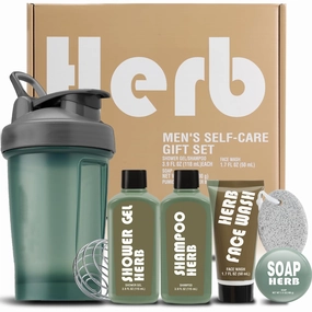 Bath and Body Gift Baskets for Men, 6 Pcs Mens Shower Gift Sets with Fresh Herbal Scent Body Wash Face Wash, Water Bottle & More, Unique Gift Ideas for Him Fathers Day