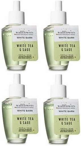 Bath and Body Works 4 Pack White Tea & Sage Wallflowers Fragrance Refill. 0.8 fl oz.