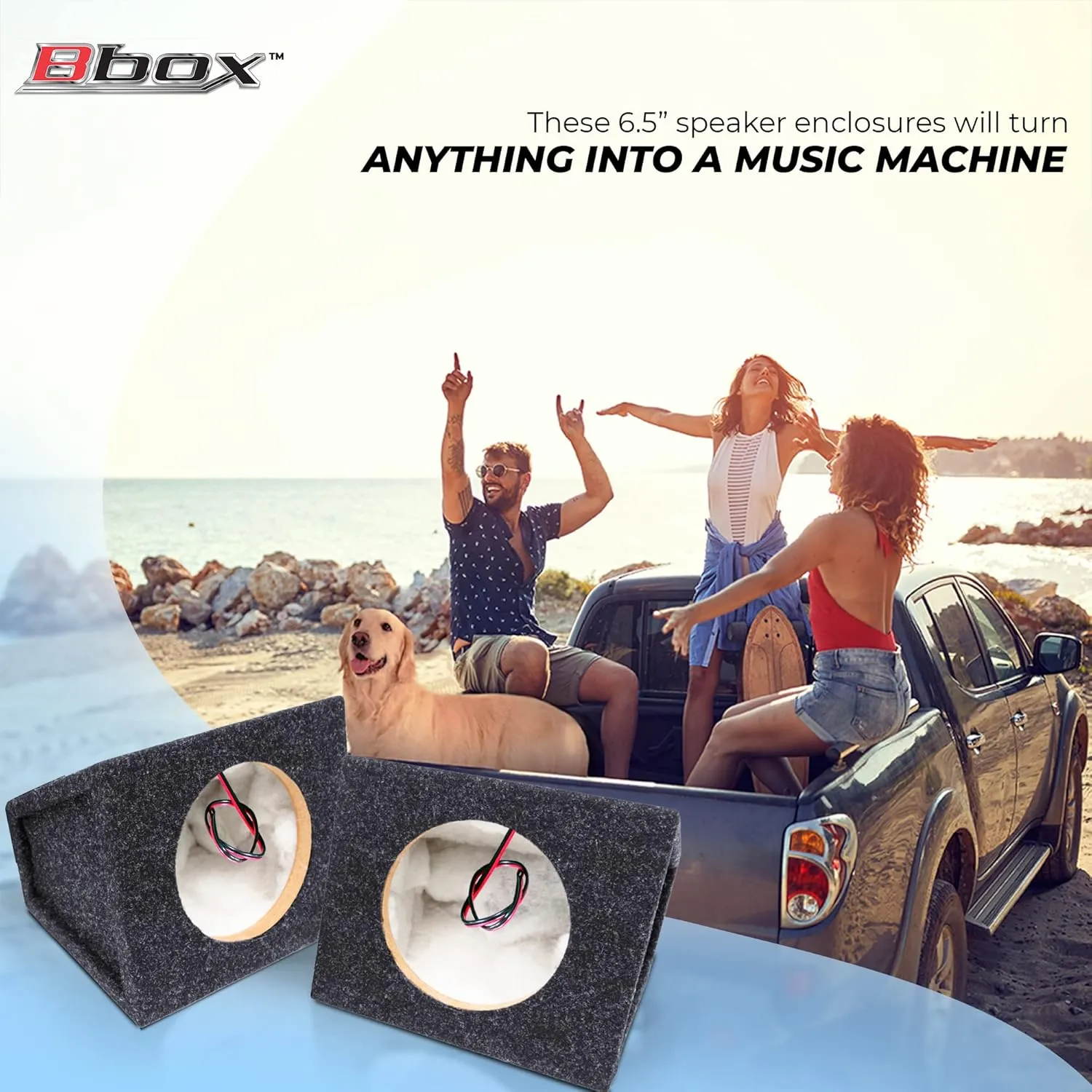 Bbox Pro Audio Tuned 6.5" Speaker Enclosures - Premium Speakers to Enhance Sound and Bass - Nickel Finish Speaker Terminals for Car or Truck - 18 Gauge Audio Cables - Speaker Set of 2 (Charcoal)