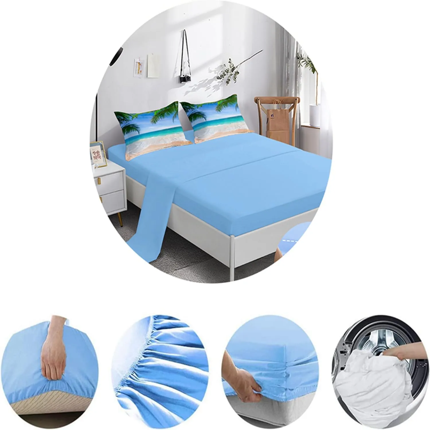 BDUCOK Ocean Comforter Twin Size 5 Pieces Beach Bed in a Bag Set Tropical Palm Tree Hawaii Ocean Blue Comforter Set Sunny Beach Coastal Nature Theme All Season Comforter Set Ocean 3003-Twin 5Pcs