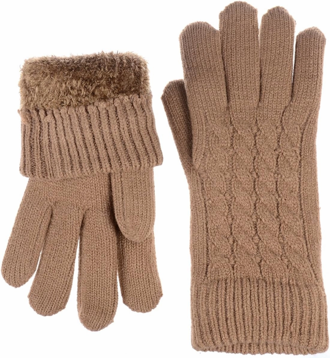 Be Your Own Style BYOS Women’s Winter Classic Cable Warm Plush Fleece Lined Knit Gloves