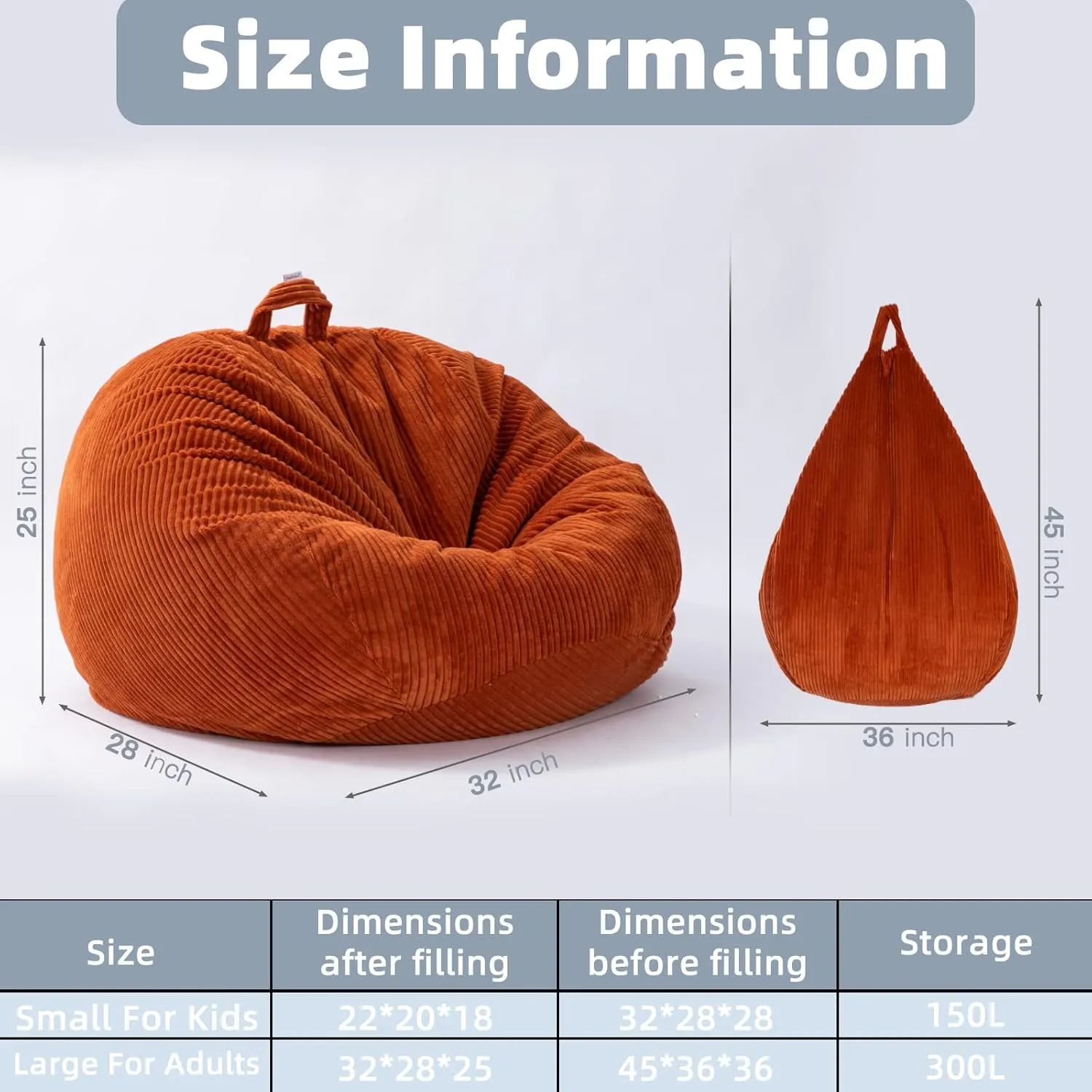 Bean Bag Chairs Cover (No Filler), Bean Bag Cover, Bean Bag for Kids, Adults, Teens-Large 36 x 45 inches Coffee Bean Bag
