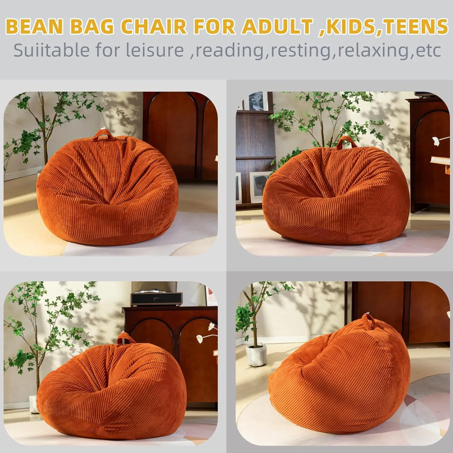 Bean Bag Chairs Cover (No Filler), Bean Bag Cover, Bean Bag for Kids, Adults, Teens-Large 36 x 45 inches Coffee Bean Bag
