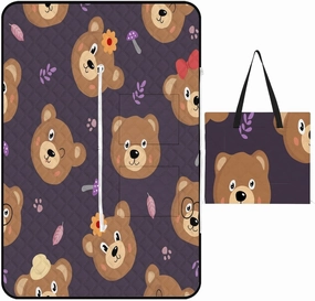 Bear's Smiley face Picnic Blankets Small 59x39 in Outdoor Blanket, Cartoon Beach Blanket Washable Foldable Portable Beach Blanket Waterproof Sandproof