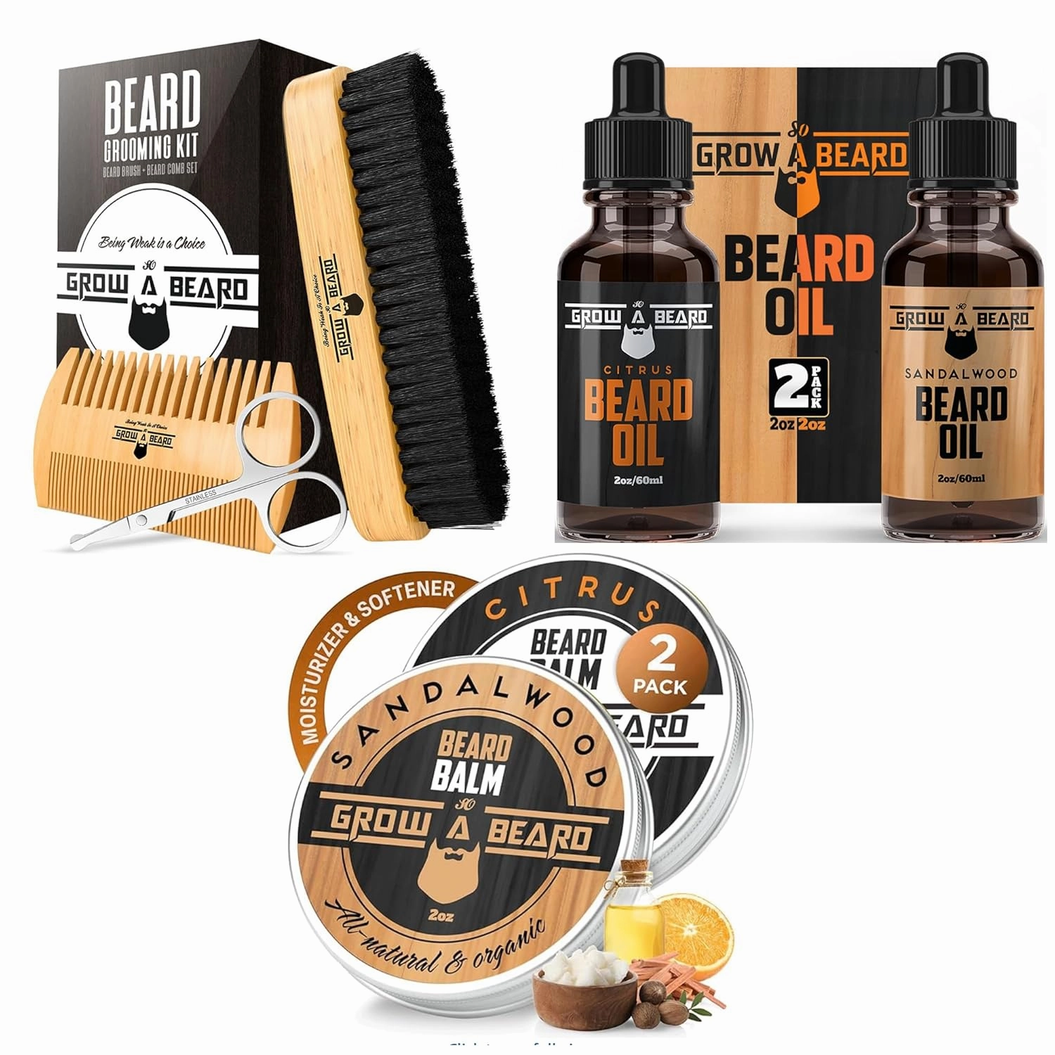 Beard Grooming Kit for Men - Beard Brush & Comb Set, Mustache Scissors, Beard Balm 2-Pack, Beard Oil 2-Pack, Natural Care for Softening, Styling & Growth, Great Gift Set