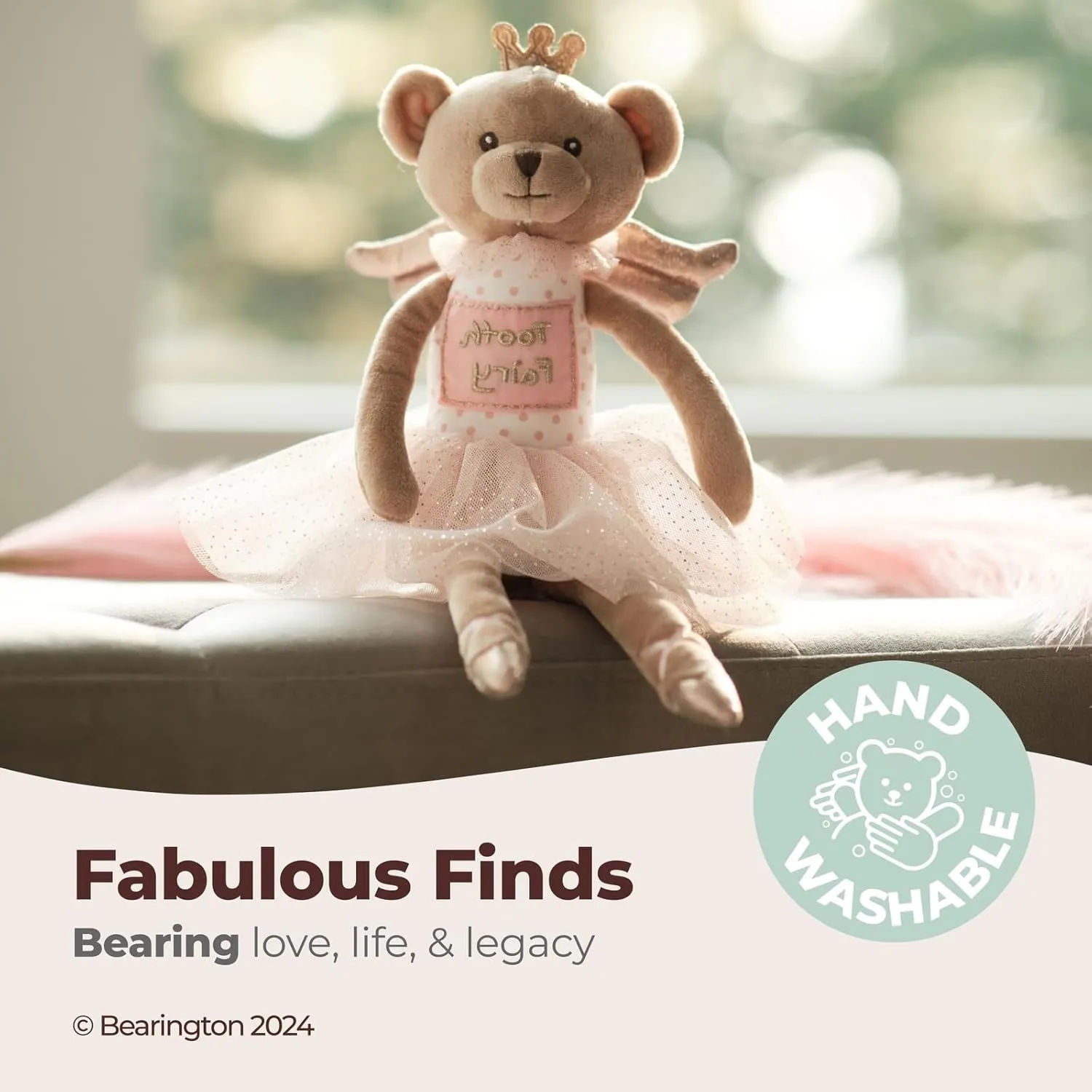 Bearington Sparkles Soft Plush Teddy Bear Tooth Fairy Doll, 14 Inches