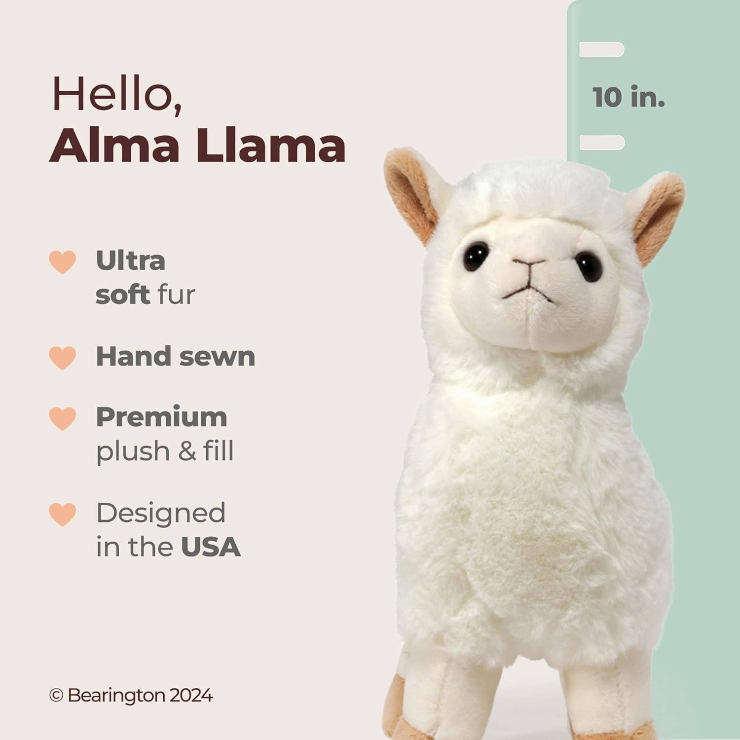 Bearington Alma Plush Stuffed Animal Llama, 10 inches