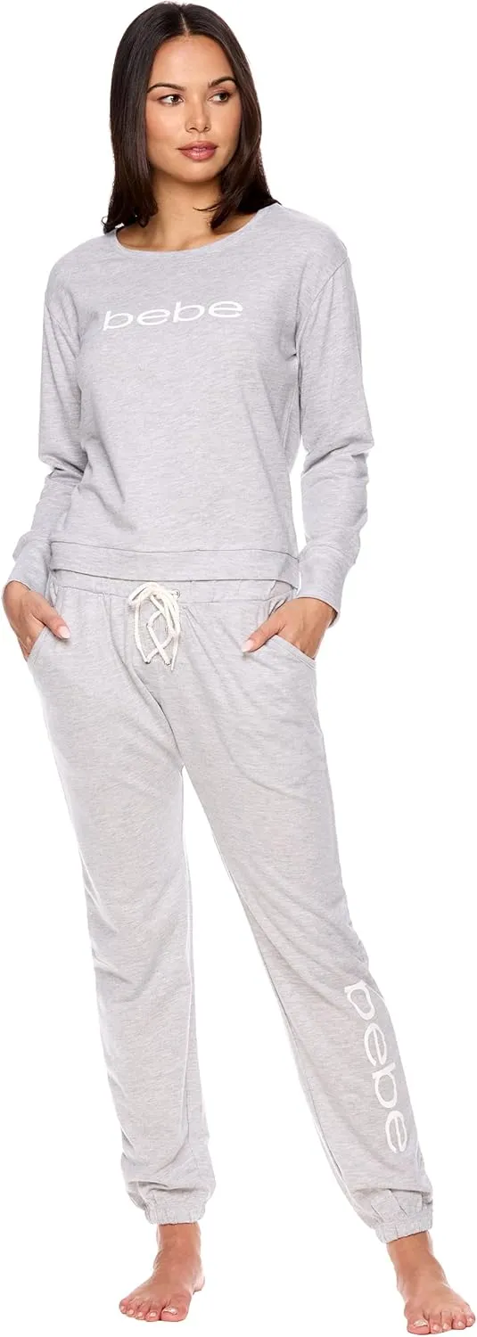 bebe Womens Pajama Sets - French Terry Pajamas Long Sleeve Pullover Top and PJ Pants with Pockets - Sleepwear for Women